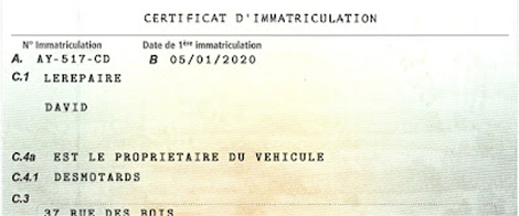Certificat d'immatriculation